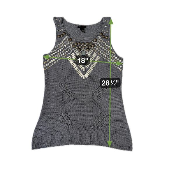 BCBGMAXAZRIA Beaded Sequin Metallic Knit Tank Top | Silver Gray Boho Glam NYE L - Picture 6 of 6